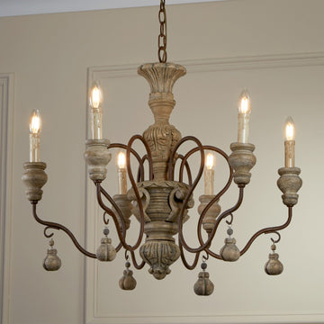 Ida 6 Lights LED Rustic Brown Weathered Wood Pendant Indoor Lighting