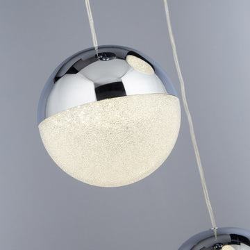 Marble 3 Light LED Globe Chrome & Crushed Ice Shade Pendant
