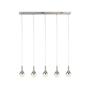 Wave Teardrop 5 Lights LED Chrome Crushed Ice Bar Pendant