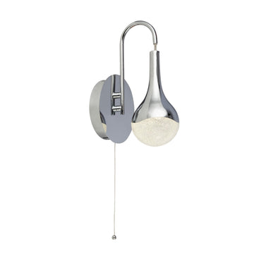 Wave Teardrop LED Chrome With Crushed Ice Shade Wall Light