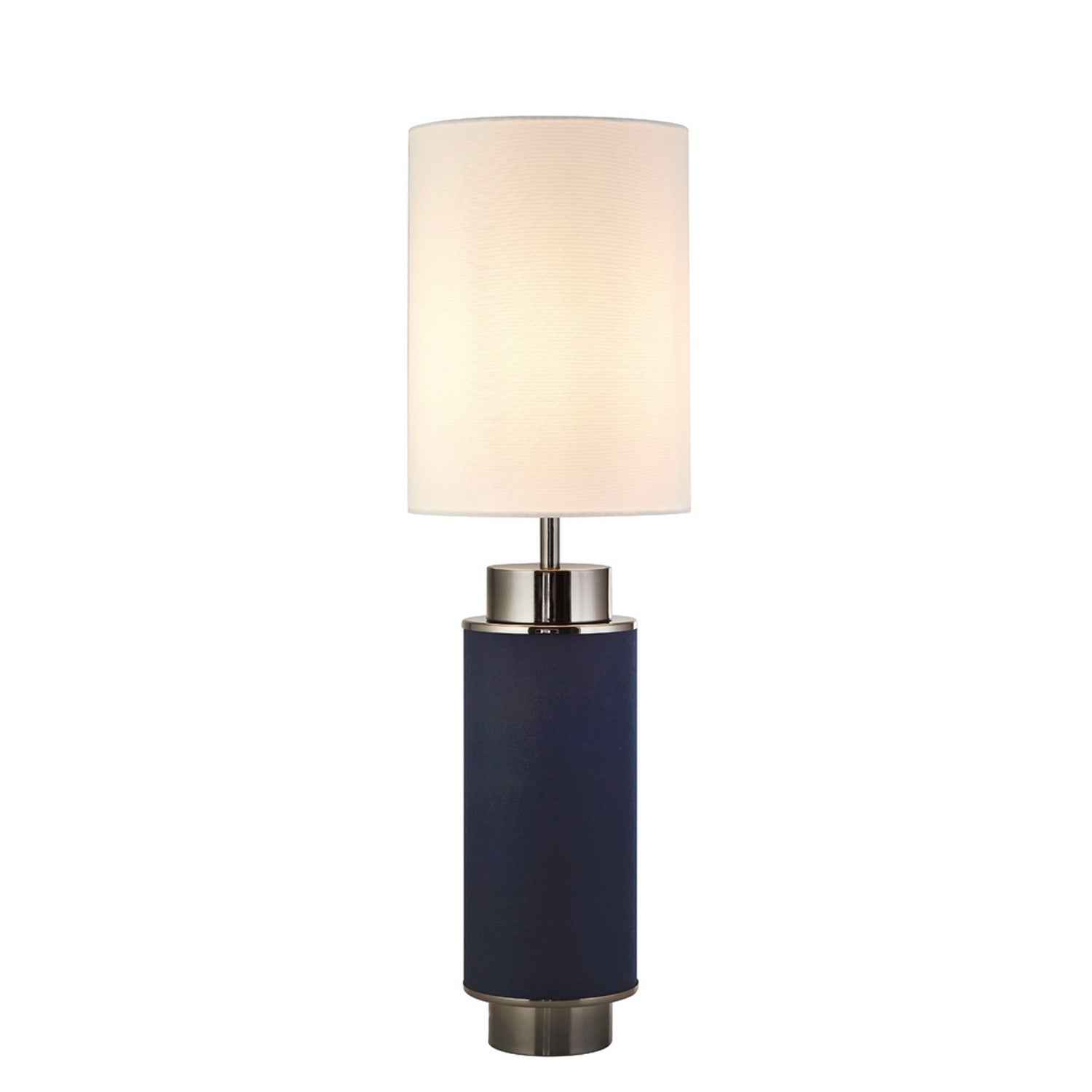 Flask Navy Linen With Black Nickel White Shade Table Lamp