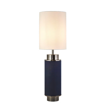 Flask Navy Linen With Black Nickel White Shade Table Lamp