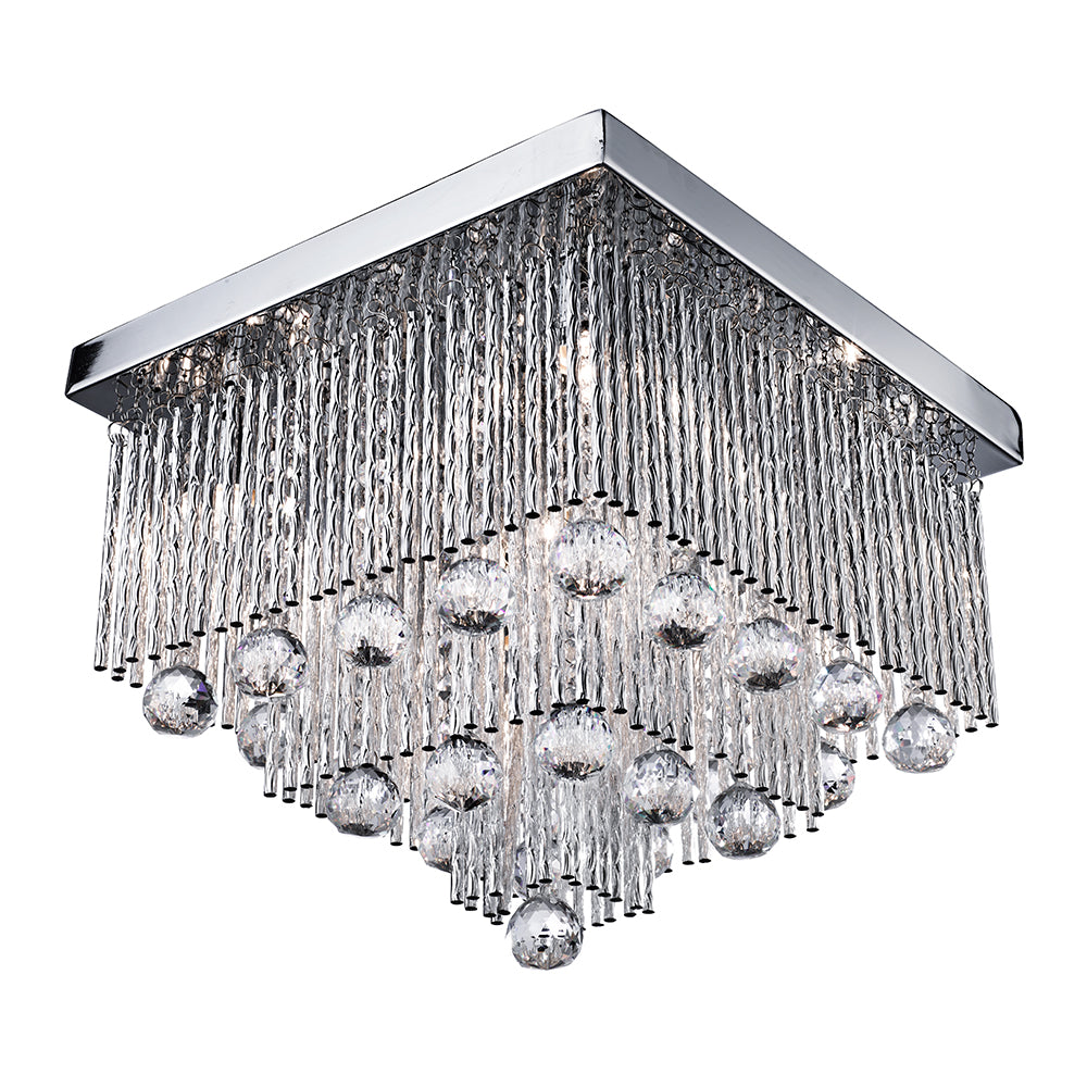 5 Lights Crystal Drops Chrome Ceiling Light