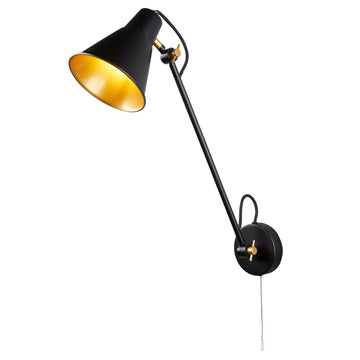 Swing Arm Matt Black & Gold Adjustable Wall Light