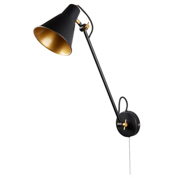 Swing Arm Matt Black & Gold Adjustable Wall Light
