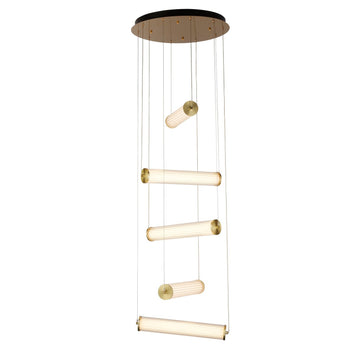 Clamp 5 Lights LED Black Metal & Glass Multi-Drop Pendant