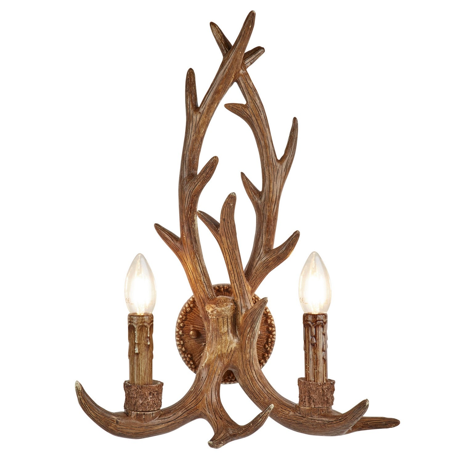 Stag 2 Lights Brown Wooden Antler Wall Light