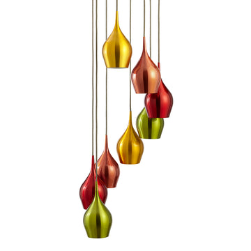 Vibrant 8 Light Multi Coloured Aluminium Multi-Drop Pendant