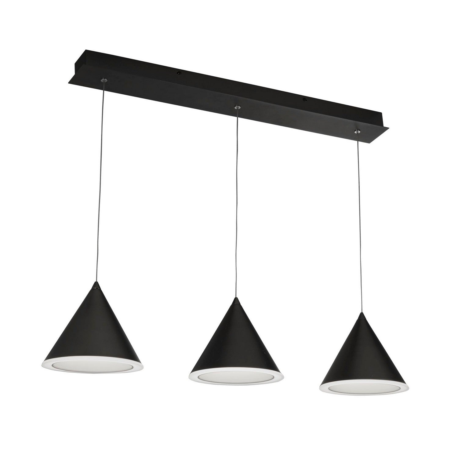 Conical 3 Light LED Black Bar Pendant