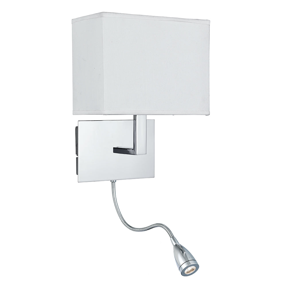 Hotel LED 2 Light Adjustable Wall Light Chrome White Shade