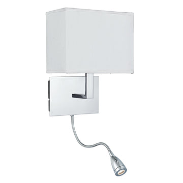 Hotel LED 2 Light Adjustable Wall Light Chrome White Shade
