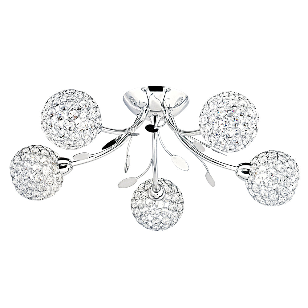 Bellis II 5 Lights Chrome & Clear Glass Beads Semi-Flush