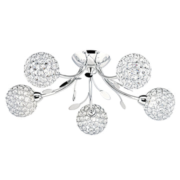 Bellis II 5 Lights Chrome & Clear Glass Beads Semi-Flush