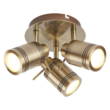 Samson 3 Light LED Antique Brass IP44 Round Spotlight