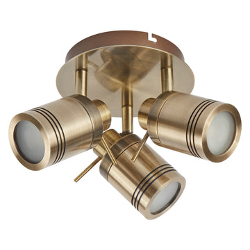 Samson 3 Light LED Antique Brass IP44 Round Spotlight