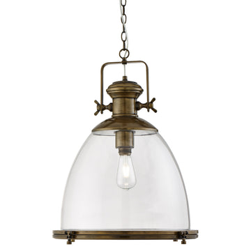 Industrial Painted Antique Brass & Clear Glass Pendant