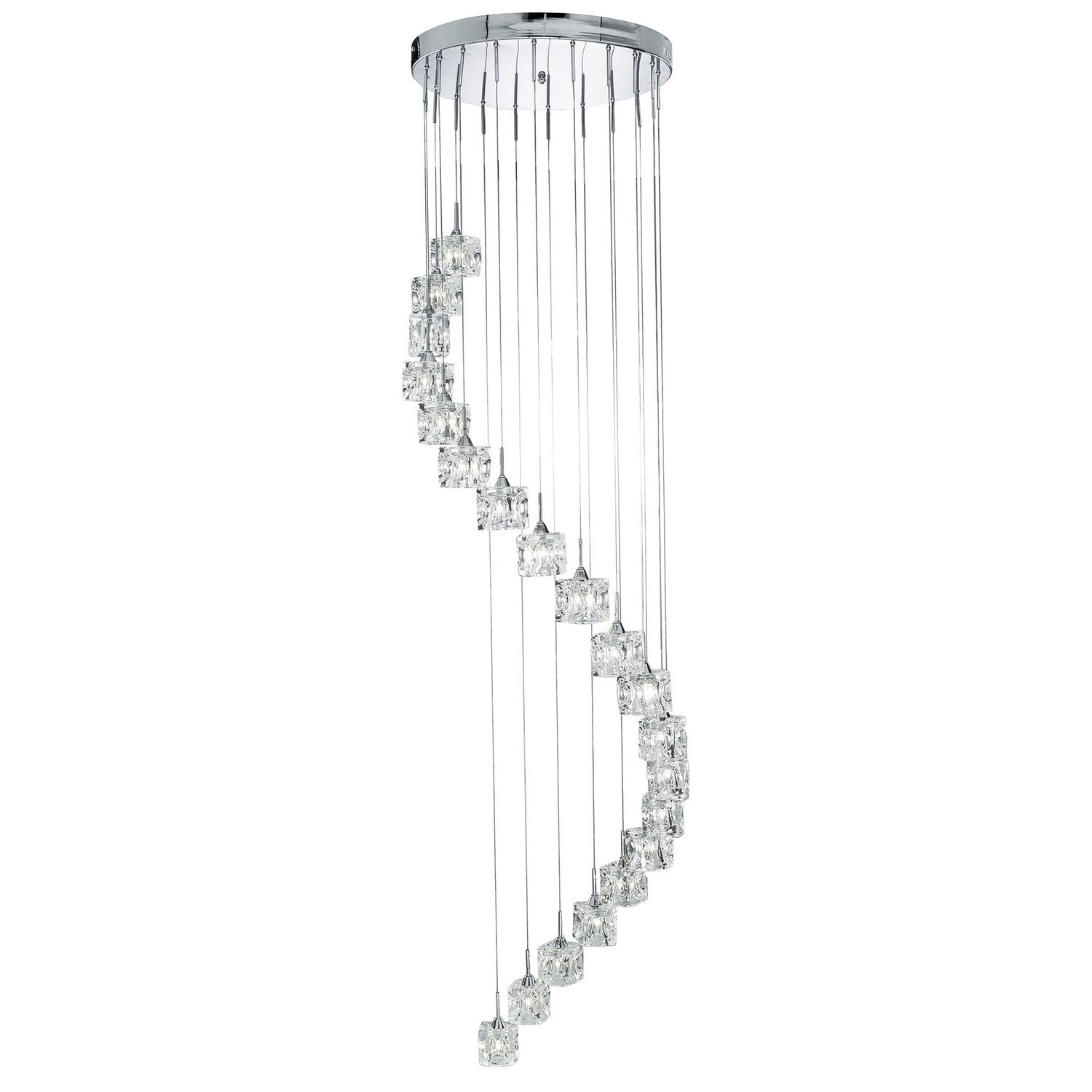 Ice Cube 20 Lights LED Multi Drop Glass & Chrome Pendant