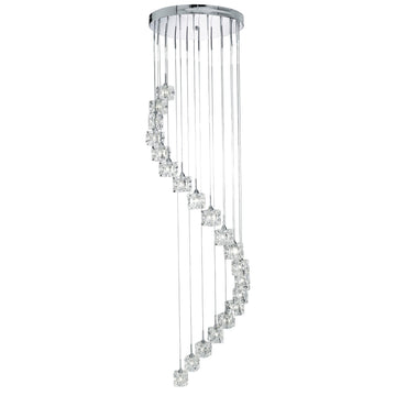 Ice Cube 20 Lights LED Multi Drop Glass & Chrome Pendant