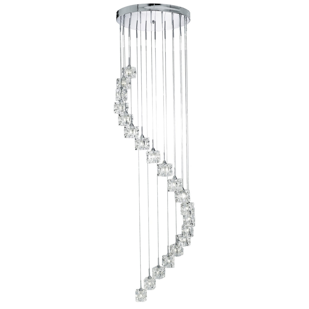 Ice Cube 20 Lights LED Multi Drop Glass & Chrome Pendant
