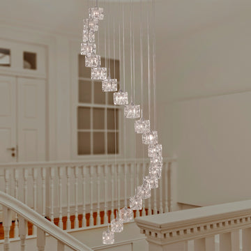 Ice Cube 20 Lights LED Multi Drop Glass & Chrome Pendant