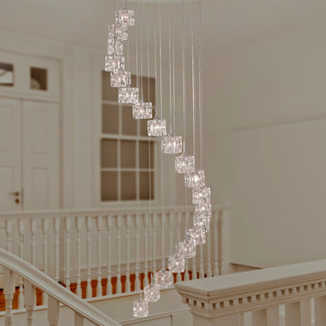 20 Lights LED Multi Drop Glass Sculptured Ice Pendant Ceiling Light