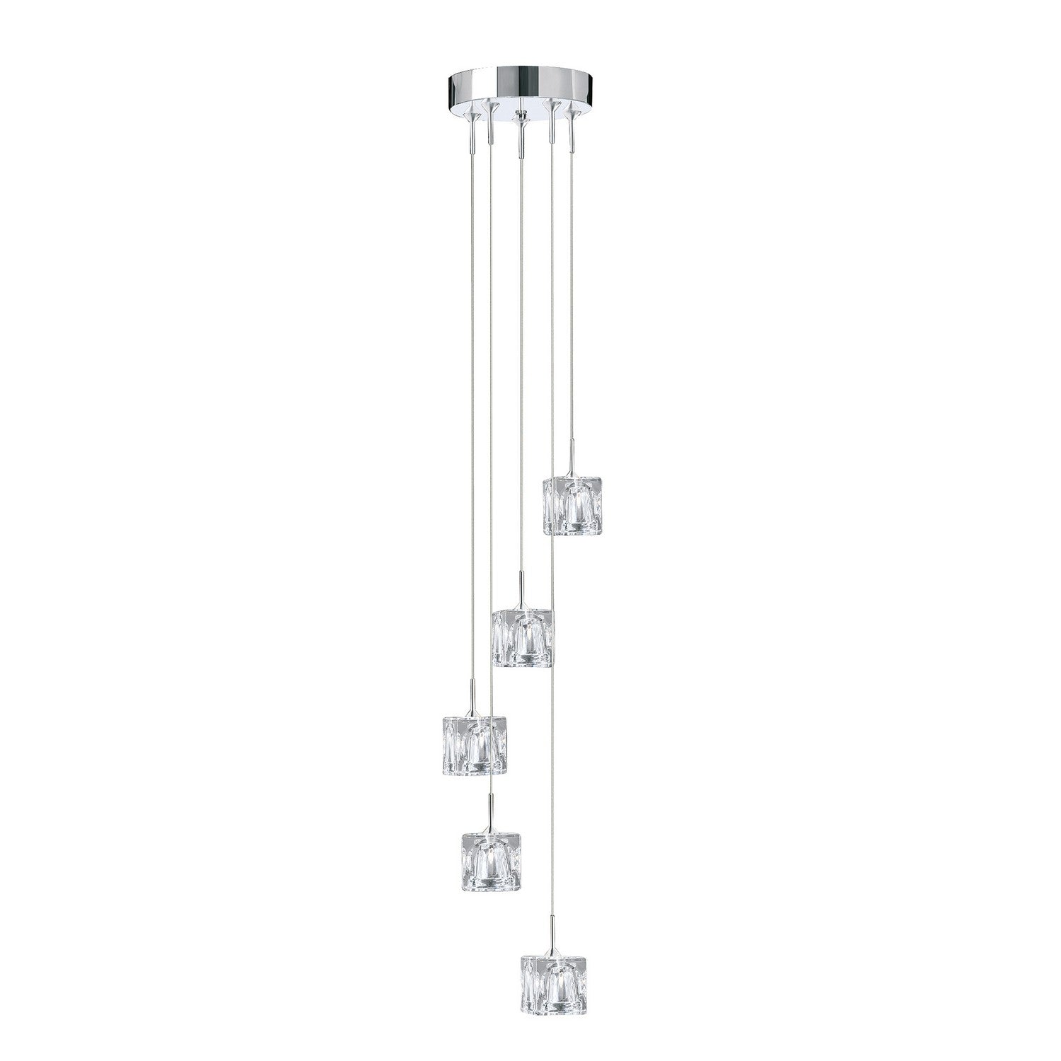 Ice Cube 5 Light LED Glass & Chrome Multi Drop Pendant