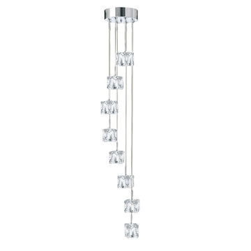 Ice Cube 8 Light LED Glass & Chrome Multi Drop Pendant