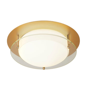 38cm Gold With Glass Halo Ring Ip44 LED Bathroom Flush
