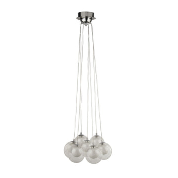 Cluster 7 Light LED Chrome Clear Glass & Crystal Sand Ball Pendant