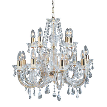 Marie Therese 12 Lights Brass & Crystal Chandelier