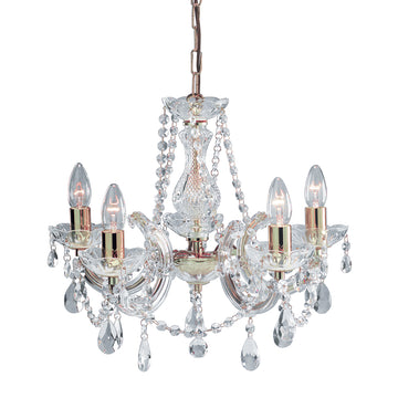 Marie Therese 5 Lights Brass & Crystal Chandelier