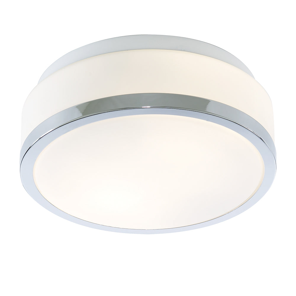 Cheese 23cm 2 Light Chrome White Glass Shade Flush