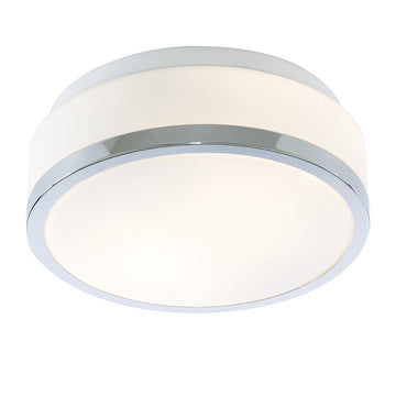 Cheese 23cm 2 Light Chrome White Glass Shade Flush