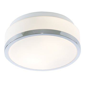Cheese 28cm 2 Light Chrome White Glass Shade Flush