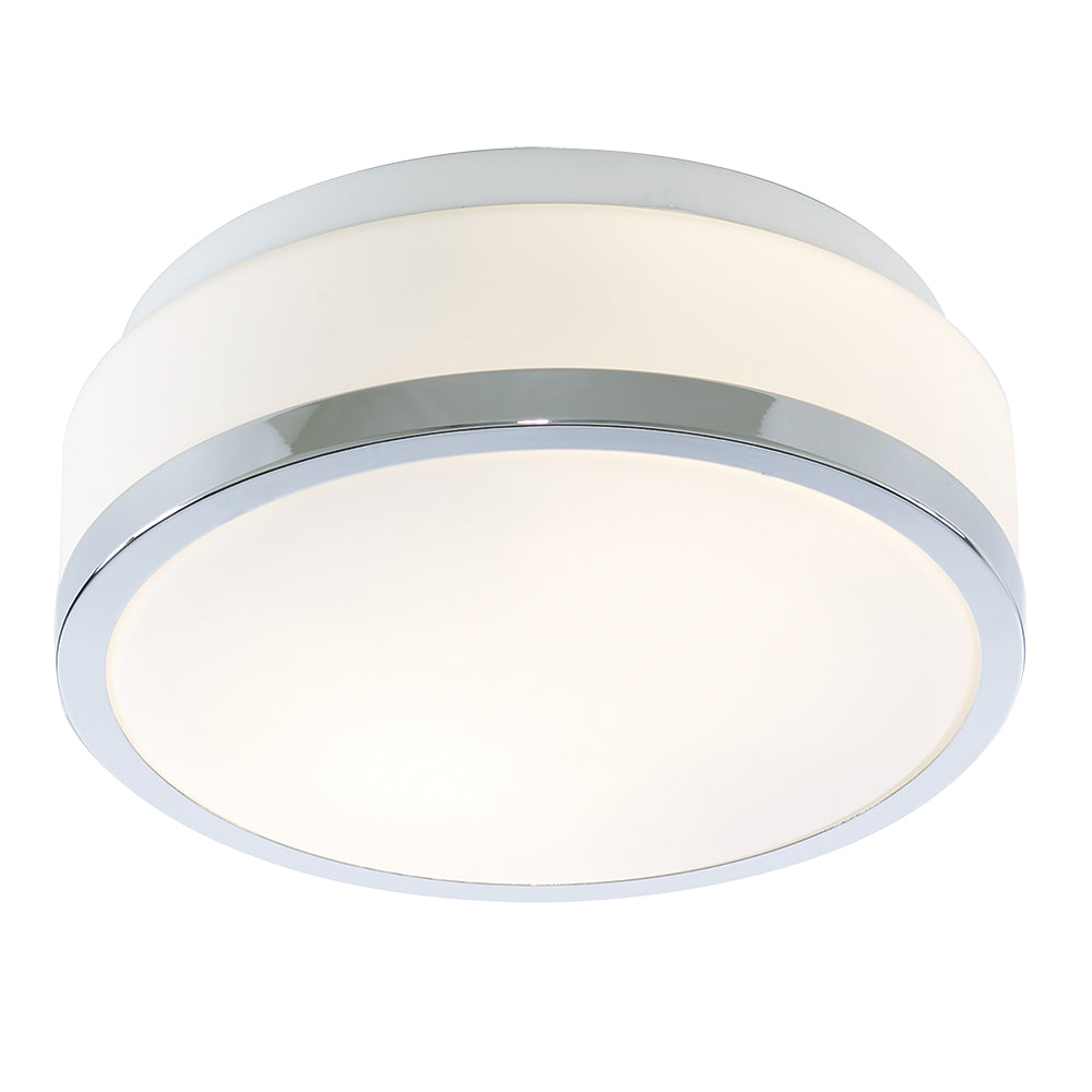 Cheese 28cm 2 Light Chrome White Glass Shade Flush