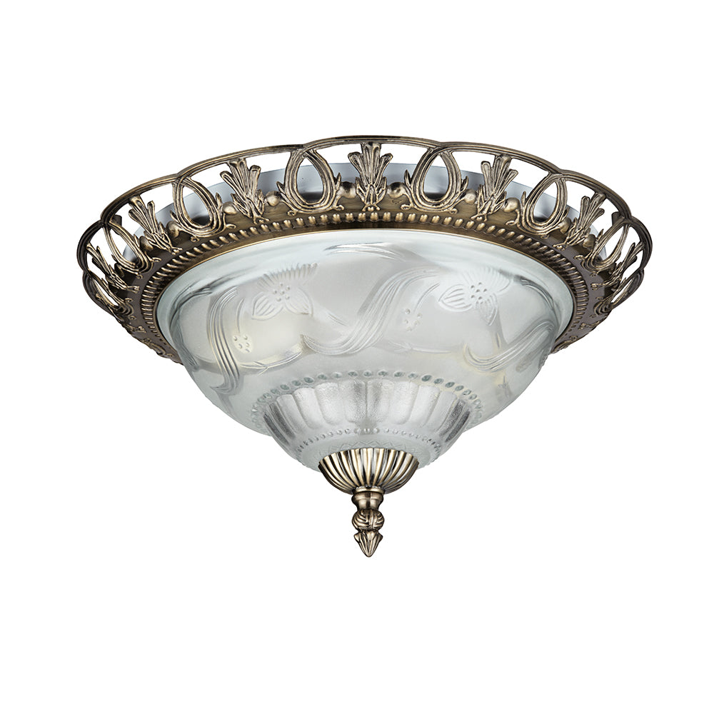 Derby Antique Brass & Glass Flush Light