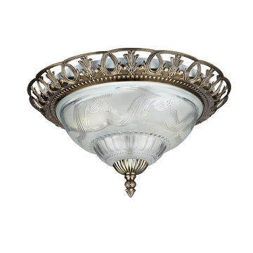 Derby Antique Brass & Glass Flush Light