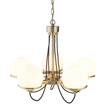Sphere 5 Lights Antique Brass & Glass Pendant