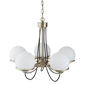 Sphere 5 Lights Antique Brass & Glass Pendant