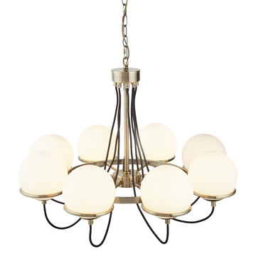 Sphere 8 Lights Antique Brass & Glass Shades Pendant