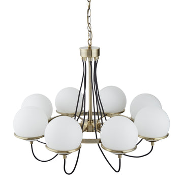 Sphere 8 Lights Antique Brass & Glass Shades Pendant