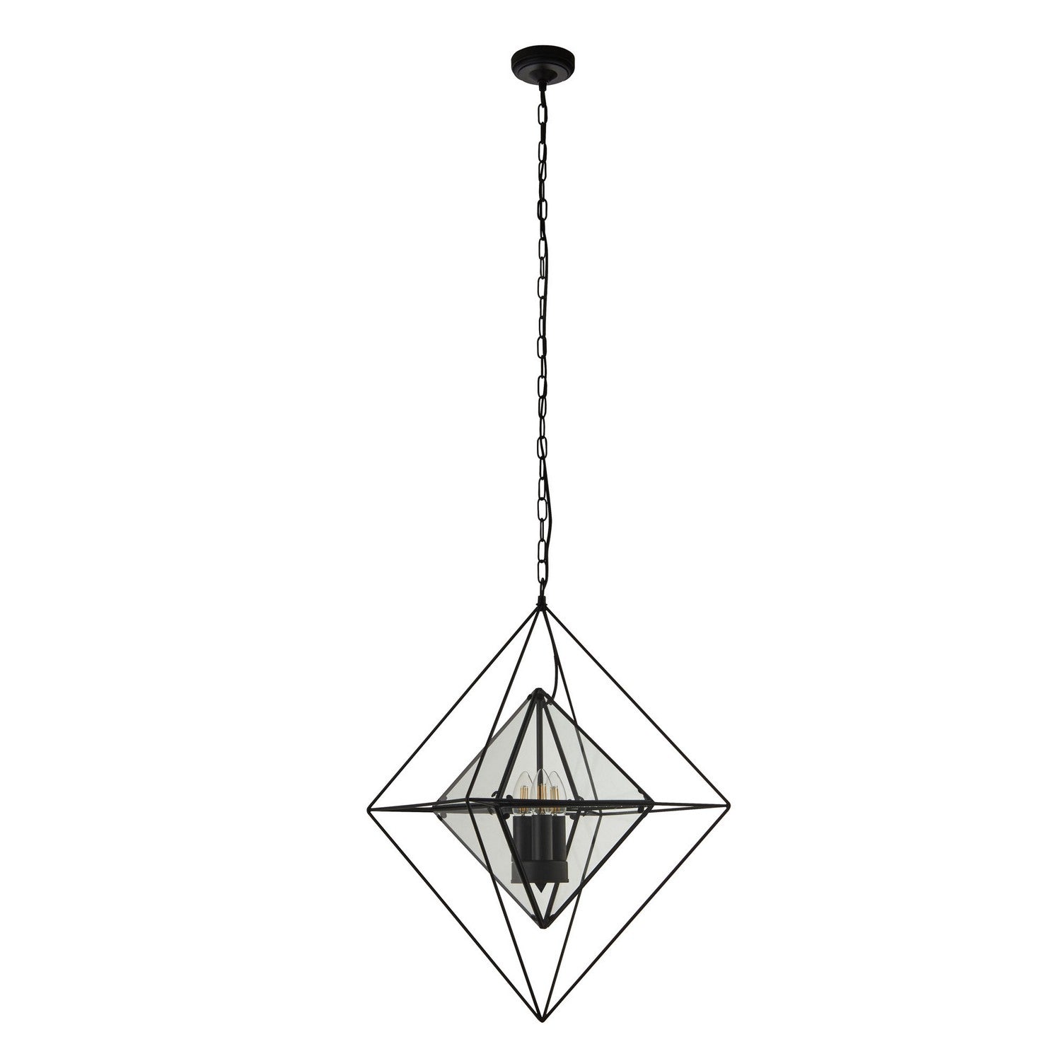 Diamond 3 Lights Black & Clear Glass Ceiling Pendant