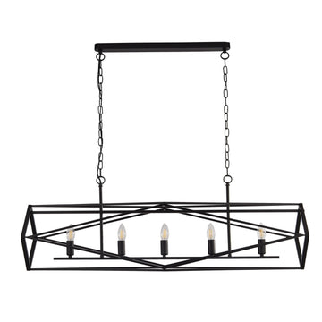Chassis 5 Lights Black Metal Open Cage Ceiling Pendant