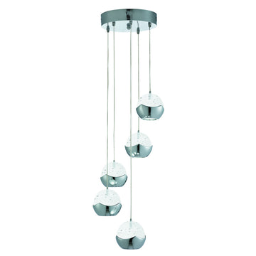 Iceball LED Chrome 5 Light Multi-Drop Ceiling Pendant