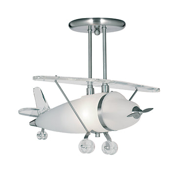 Novelty Satin Silver , Acrylic & Glass Airplane Pendant