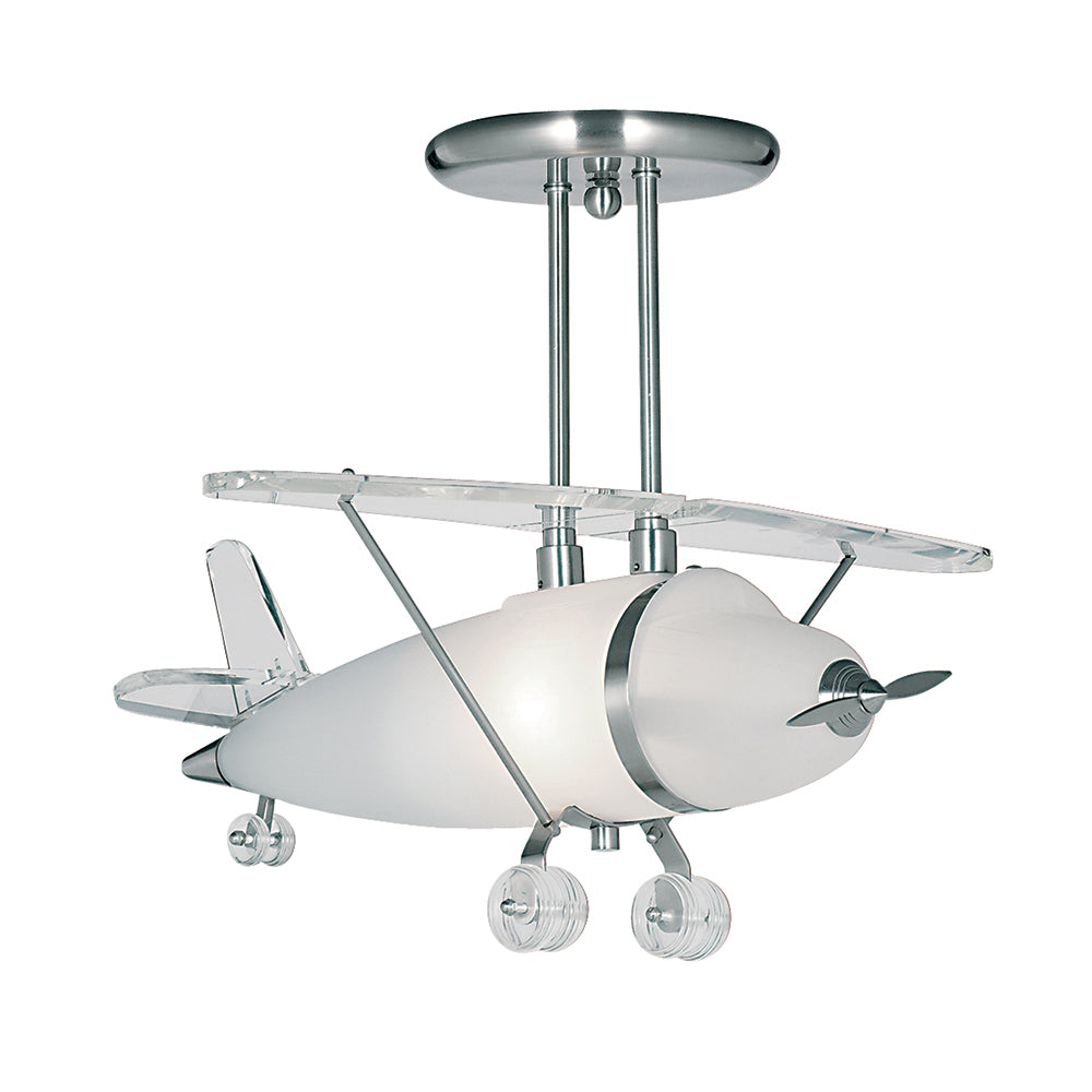 Novelty Satin Silver , Acrylic & Glass Airplane Pendant