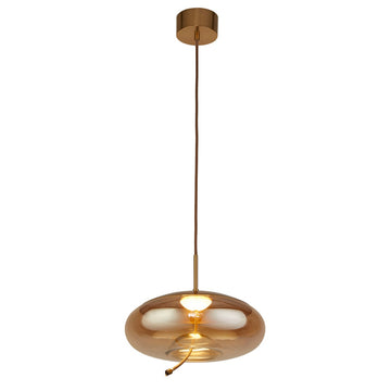 Lisbon LED  Satin Brass & Amber Glass Ceiling Pendant