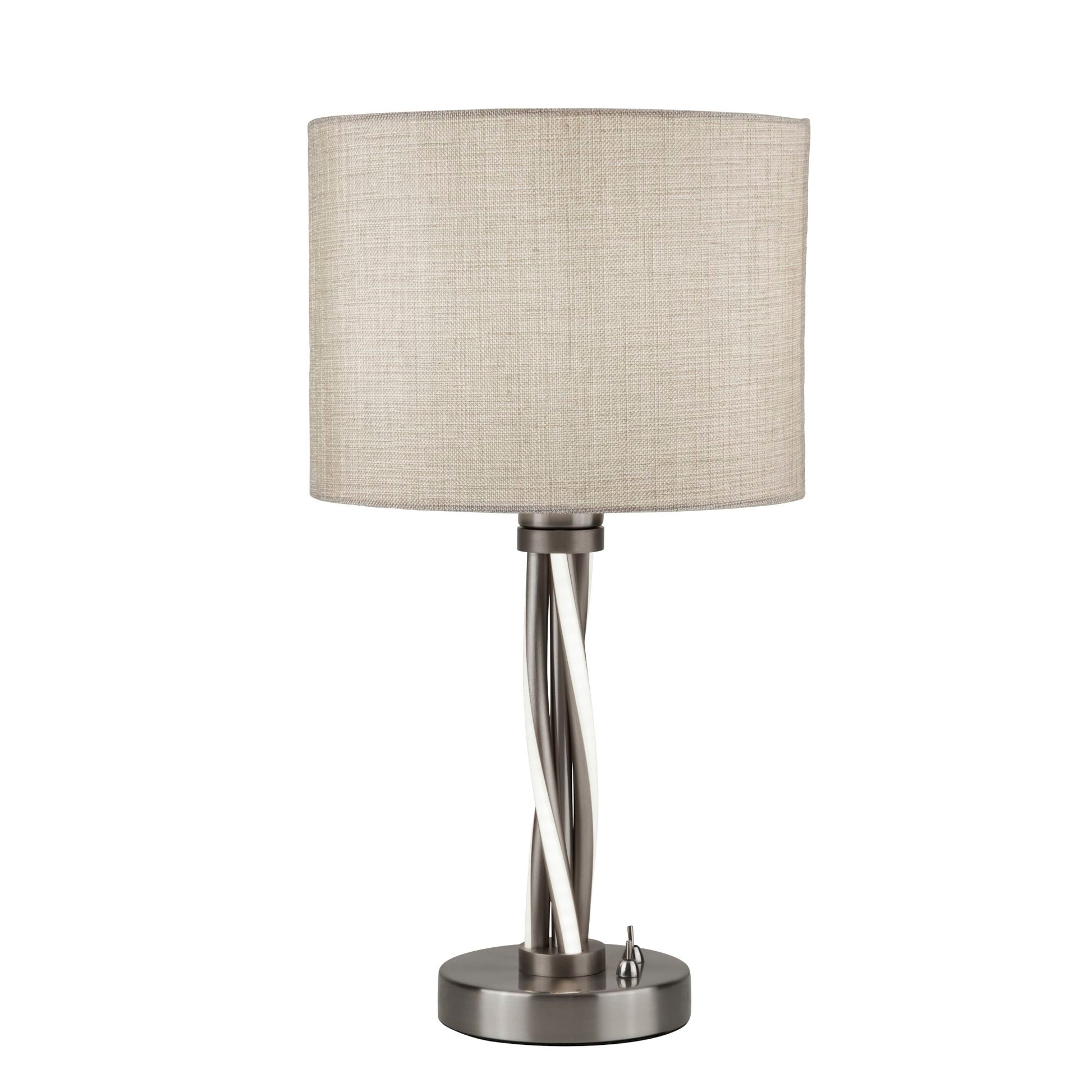 Vegas LED Twist Satin Silver & Hessan Shade Table Light