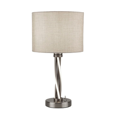 Vegas LED Twist Satin Silver & Hessan Shade Table Light
