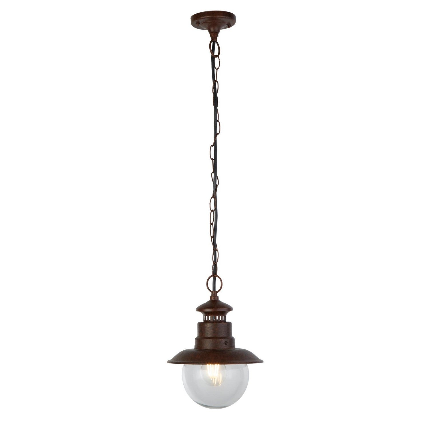 Station Rustic Brown & Clear Glass IP44 Outdoor Pendant